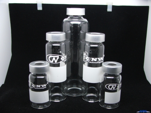 20mm crimp neck vial, 6ml, 38.2x22mm, clear glass, flat bottom, white marking spot and CNW LOGO, for Metrohm