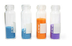13-425 Thread screw neck vial, 45x14.7mm, amber glass, white graduation line and marking spot and CNW LOGO, Borosilicate Type I Class B