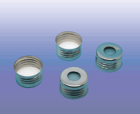 Preassembled cap and septa for 18mm precision Thread vial, magnetic cap, clear, centre hole, butyl/PTFE, 0.060" thick