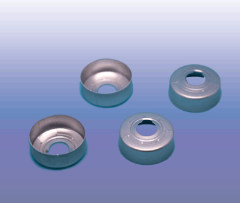 Aluminum cap with iron top for 20mm crimp neck vial, without septa, silver, centre hole