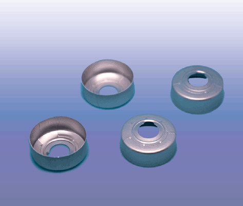 Preassembled cap and septa for 20mm crimp neck headspace vial, Aluminum cap, clear, centre hole, butyl/PTFE, 0.125" thick