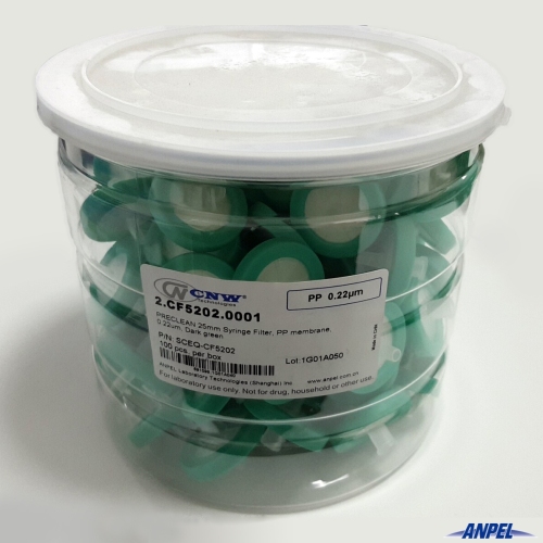 PRECLEANTM 25mm Syringe Filter PP membrane, 0.22 μm, invisible green