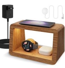 Bamboo wireless charging station 3 in 1 charing dock with night lights