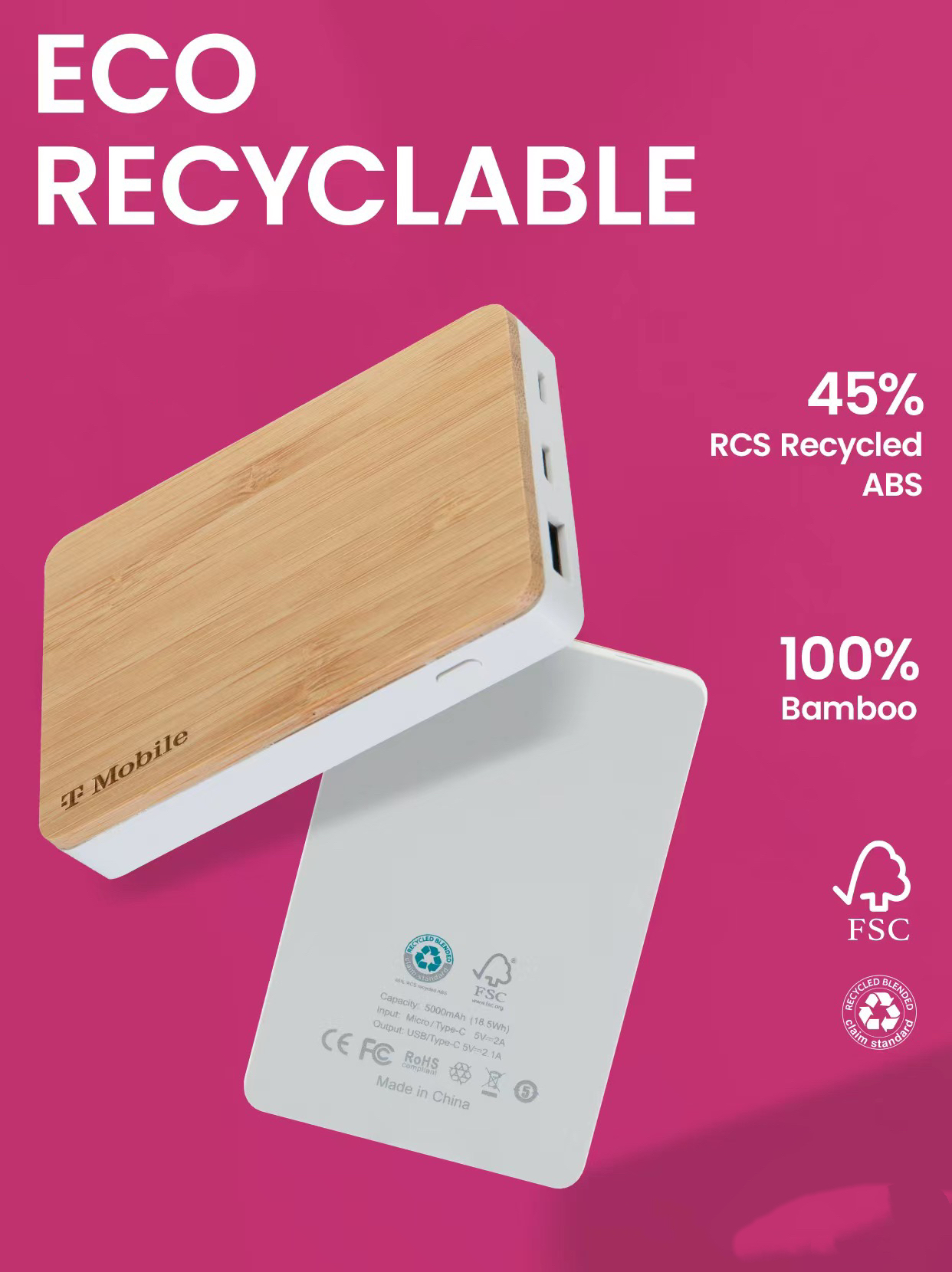 Bamboo and RABS Power Bank 5000mAh