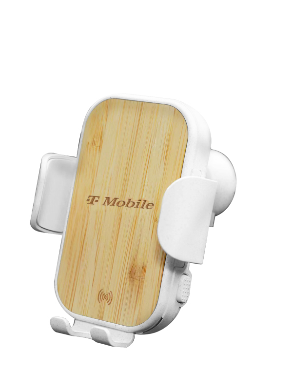 Eco-Friendly Wireless Bamboo Car Charger - 15W Power, 360-Degree Rotatable