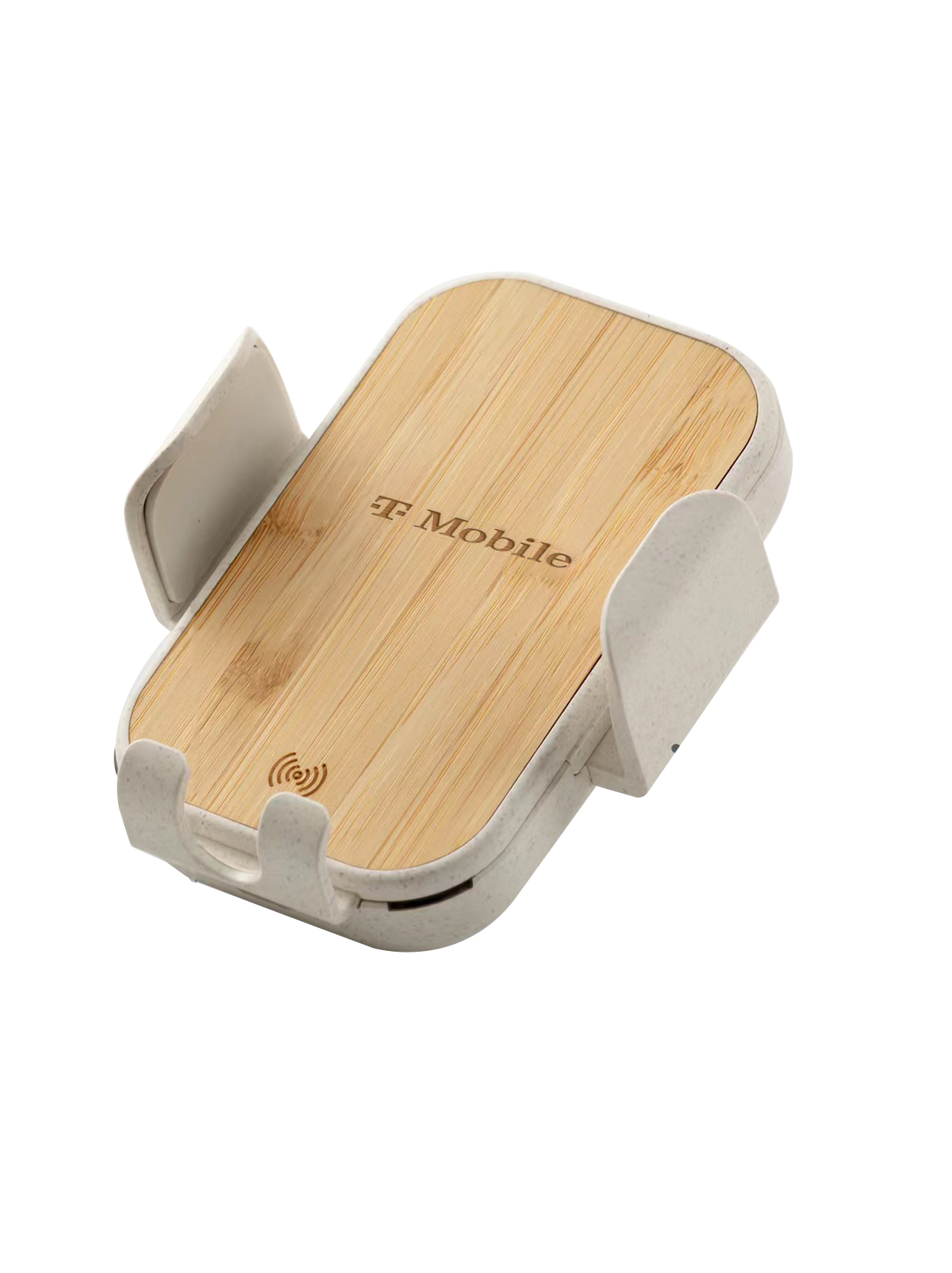 Eco-Friendly Wireless Bamboo Car Charger - 15W Power, 360-Degree Rotatable