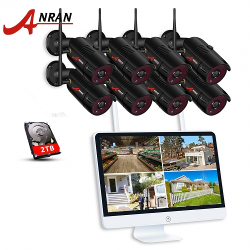 Hot sale anran home/outdoor waterproof cctv security cameras system 3.0mp 1296p 8 channel wireless nvr kit with 2T HDD