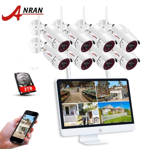 ANRAN 8 ch 1296P outdoor high definition security camera systems 15 inch LCD screen nvr kit home smart security system