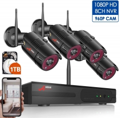 1080P Wireless Home Security Camera System Outdoor,8CH 1080P HD NVR Wireless CCTV Surveillance Systems WiFi NVR Kits with 4Pcs 960P Wireless IP Camera
