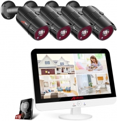 [8CH Expandable]ANRAN 1080P Security Camera System with 13' Monitor, All-in-one 5MP-Lite DVR Pre-install 1TB Hard Drive 4pcs 2MP Outdoor Weatherproof