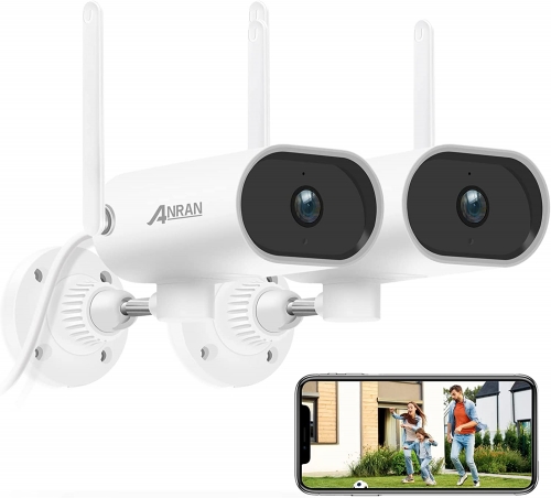 【2 Pack】 Outdoor Home Security Camera, ANRAN 1080P Wired WiFi 180° Rotating Surveillance Cameras with Two-Way Audio,Night Vision,Remote Access