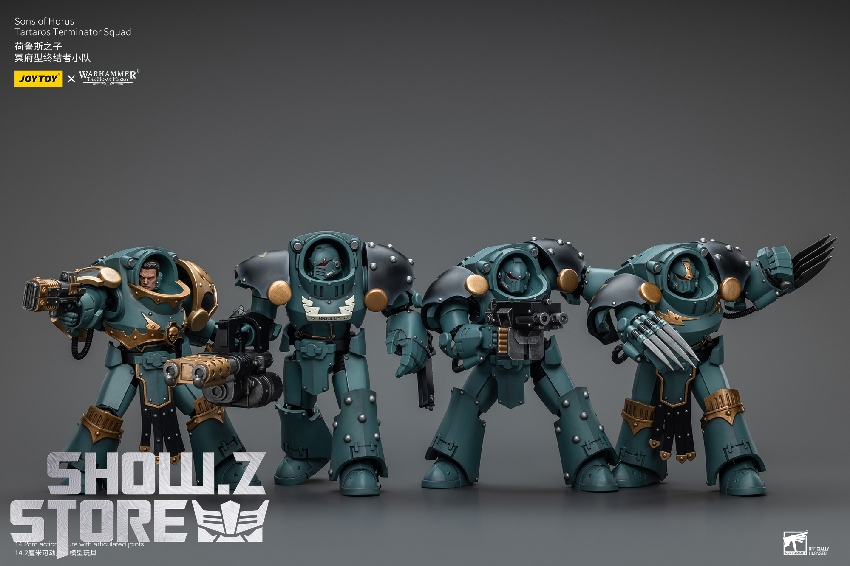 JOYTOY Warhammer 40k The Horus Herejy Sons of Horus Tartaros Terminator Squad Sergeant con cargador Volkite y Power Sword Figura de acción coleccionable a escala 1/18
