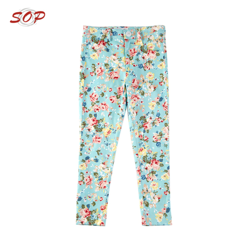 New fashion girls child wear floral print wholesale little girl pants