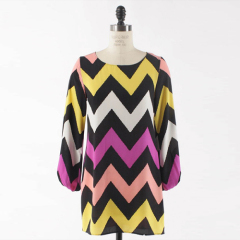 Chiffon chevron shirt dresses for women zipper back dress