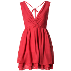 Red deep v- neck short cocktail chiffon dresses for lady