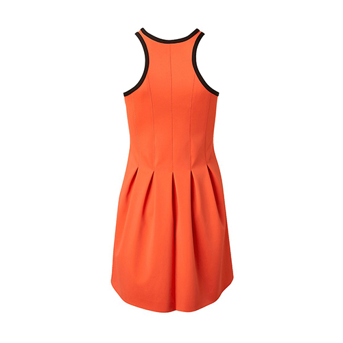 Orange sleeveless vertical line knee length corset plain orange dress