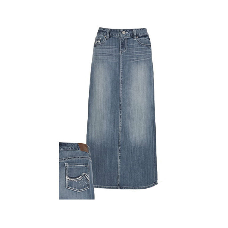 Latest plus size long denim skirt for women wear from guangzhou garment manufacture