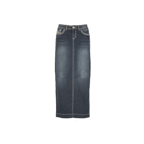 Women long length straight jeans front pocket simple design casual skirt