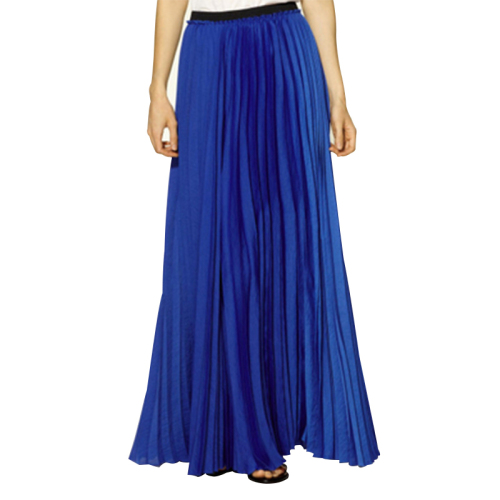 Full Length High waist royal blue solid maxi skirts