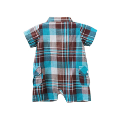 Latest design bright blue plaid collar neckline soft cotton checked baby boy rompers