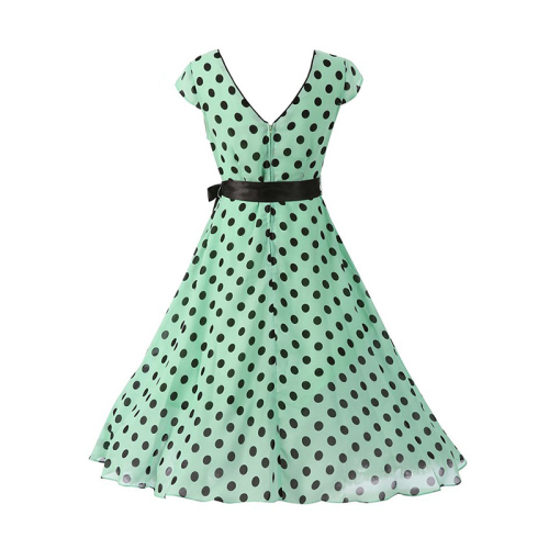 Cap sleeve ladies long dress polka dot elegant frock design dress with belt