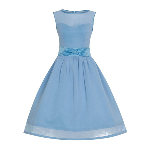 Lady summer sleeveless White blue chiffon dresses