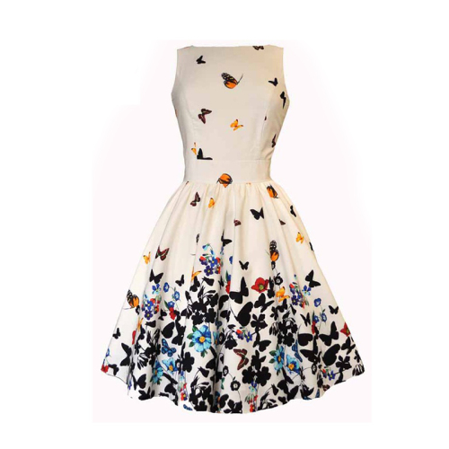 Online Shopping Tea Collection For Classic Beautiful White Butterfly Print Lady Dress