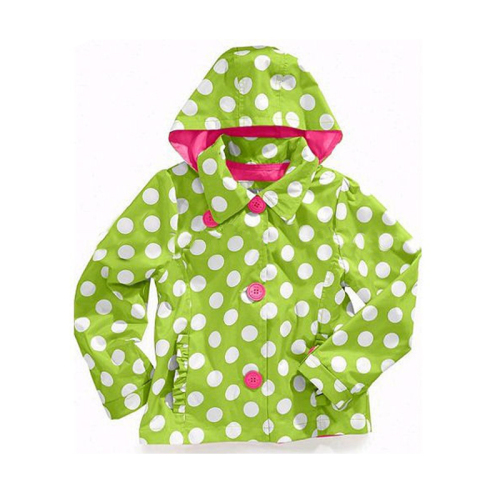 Green and white polka dot winter coat childrens with hat