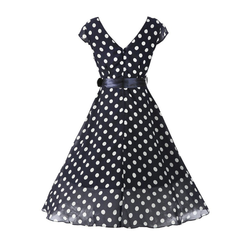 Lady fashion polka dot beautiful dress summer v neck elegant swing dress for woman