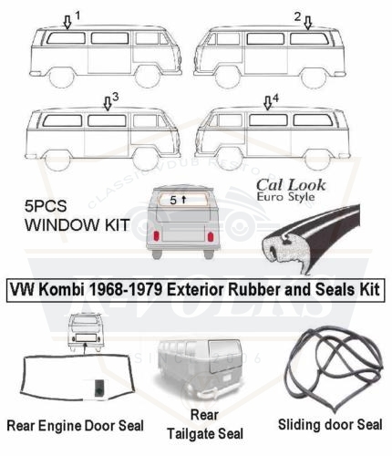 Rubber Seals Kit fits Type 2 Bus Bay Window 968-1979