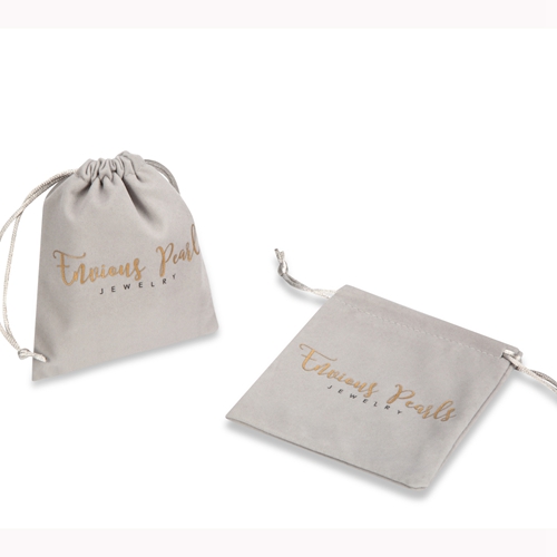 grey velvet jewelry pouch with custom logo