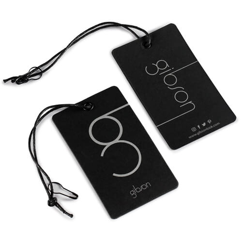 custom black color hang tag with screen printed logo