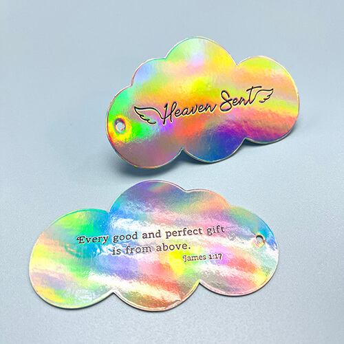 Holographic Silver Foil Hang Tag With Black Gold Foil Logo
