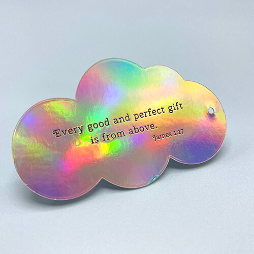 Holographic Silver Foil Hang Tag With Black Gold Foil Logo