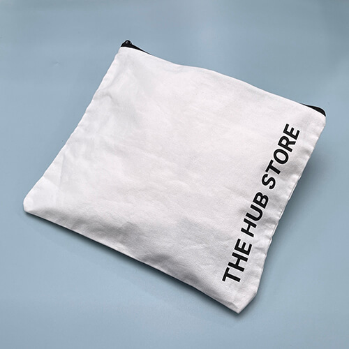Custom Canvas Zipper Bag With Black Logo Print