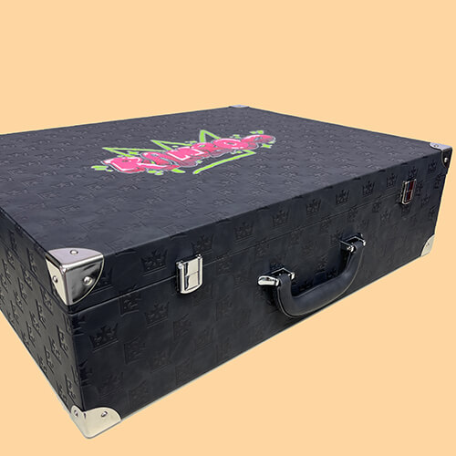 Custom PU Leather Luggage Case With Embossed Pattern And Embroidery Patches