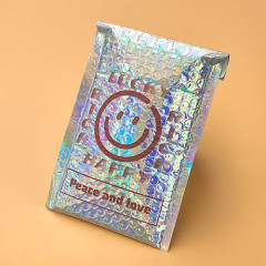 Custom Silver Metallic Holographic Poly Bubble Mailer With Printed Logo