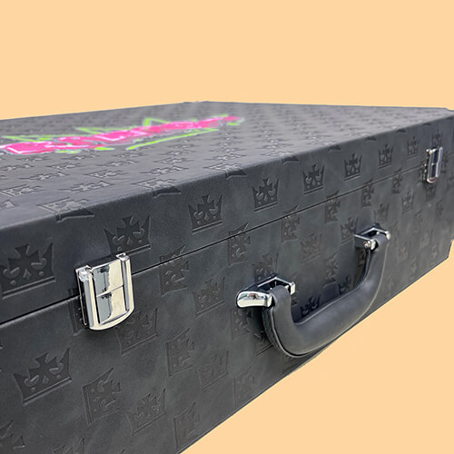 Custom PU Leather Luggage Case With Embossed Pattern And Embroidery Patches