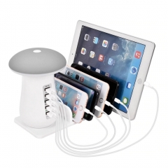 Lampe LED champignon avec chargeur USB 5 ports pour plusieurs appareils