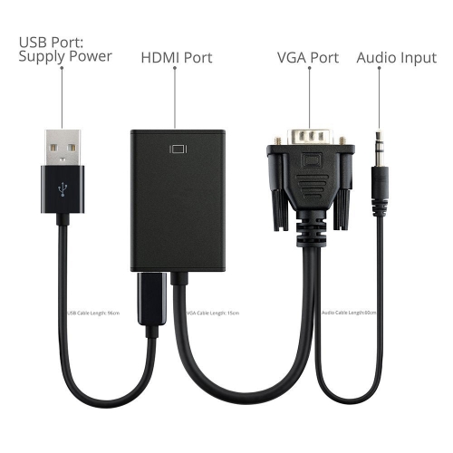 BK-330 VGA Male To HDMI Output 1080P HD+ Audio AV HDTV Video Cable Converter Adapter
