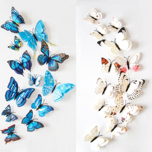 12pcs  Stickers 3D Butterfly Colorful Double Layers Wall Stickers Art Decoration