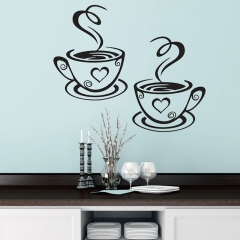 Double Coffee Mugs Wall Stickers Beautiful Design Tea Cups Room Decoration