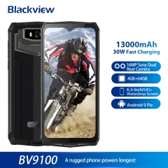 Blackview BV9100 IP68 Waterproof Mobile Phone 13000mAH 30W Fast Charging 4G Mobile Phone MTK6765 4GB + 64GB 16.0MP Rugged Smartphone