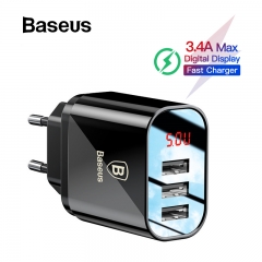 Baseus Digital Display Charging USB Charger for Samsung / Xiaomi Phone Charger 3.4A Max