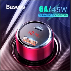 Baseus 45W Quick Charge 4.0 3.0 USB Car Charger Upgrade SCP QC4.0 QC3.0 Fast PD USB C Car Phone Charger