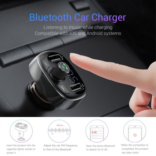 Baseus Car Charger FM Transmitter Aux Modulator Bluetooth Car Audio MP3 Player 3.4A Fast Dual USB Mobile Phone Charger