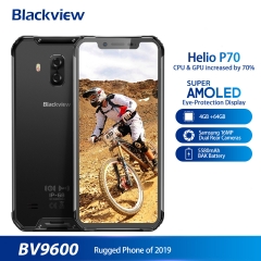 Blackview 2019 Nouveau téléphone mobile étanche BV9600 Helio P70 Android 9.0 4GB + 64GB 6.21 "19: 9 AMOLED 5580mAh Smartphone renforcé argent