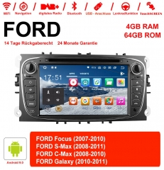 Autoradio 7,0 Android 9.0 / ROM multimédia 4 Go de RAM 64 Go pour Ford Focus II Mondeo S-Max couleur Noir avec WiFi NAVI DSP Bluetooth 5.0