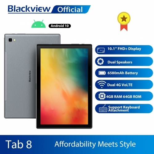 Blackview Tab 8 Tablet Android 10 Octa Core 10,1 pouces 4Go de RAM 64Go ROM 13 MP caméra arrière 1200 * 1920 FHD IPS Dual SIM 4G LTE