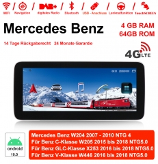 10.25 Zoll MTK8783 8Core Android 10.0 4G LTE Autoradio/Multimedia 4GB RAM 64GB ROM Für Mercedes Benz W204 C-Klasse W205 GLC-Klasse X253 V-Klasse W446
